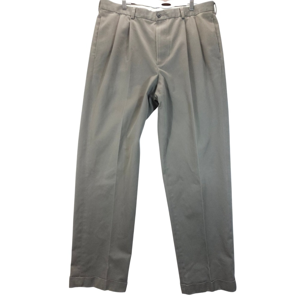 Brooks Brothers Elliot Chinos Mens 38x34 Brown Vintage Pleated Cotton‎ Trousers
